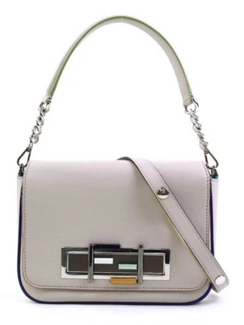 Auth FENDI Handbag Shoulder Bag Greige/Silver Leather/Metal - r11266a
